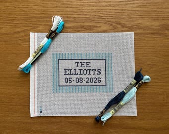 Custom Wedding Last Name Anniversary Canvas - Hand-Painted Needlepoint Canvas