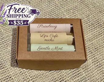 All Natural Lip Balm Set – Strawberry, Mocha, Mint, Vanilla Flavors (Handmade)