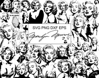 47 SVG Marilyn Monroe Mega Bundle | Hollywood-Ikone, Vintage Glamour, Klassische Posen und Zeitlose Zitate Pack | svg dxf eps png Dateien | Cricut