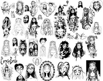 SVG-Datei 43 Corpse Bride Tim Burton Halloween Emily Gothic Spooky Romanze Niedlich Emo Cricut Silhouette Vinyl Aufkleber Png Bundle Hd Zero Victor