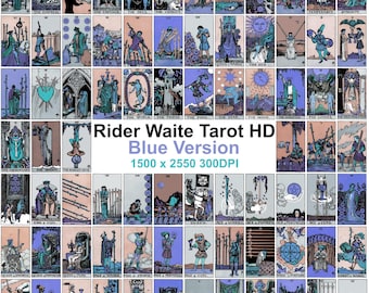 78 HD Blue Rider Waite Smith Tarot Card Deck | High Resolution Image Bundle | Printable Wall Art Collage Kit Digital Major Minor Arcana