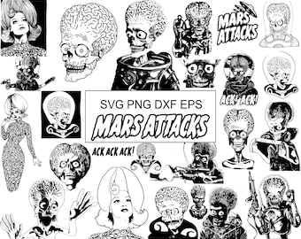 25 SVG Mars Attacks! Film-Bundle | Alien INvasion Classic 90er Kultfilm Mega Pack | SVG DXF Eps Png-Dateien | Sofortdownload | Cricut