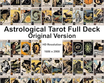 48 HD Astrological Tarot Mega Bundle | Zodiac Signs, Planets & Major Arcana, Vintage Astrology Tarot Cards | High Resolution Printable PNG