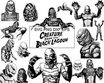 17 SVG Kreatur aus der schwarzen Lagune Swamp Monster Horror Serie 90er Jahre Mega Pack Kunst SVG Dxf Eps Png Datei Sofortiger Download Vektor Cricut