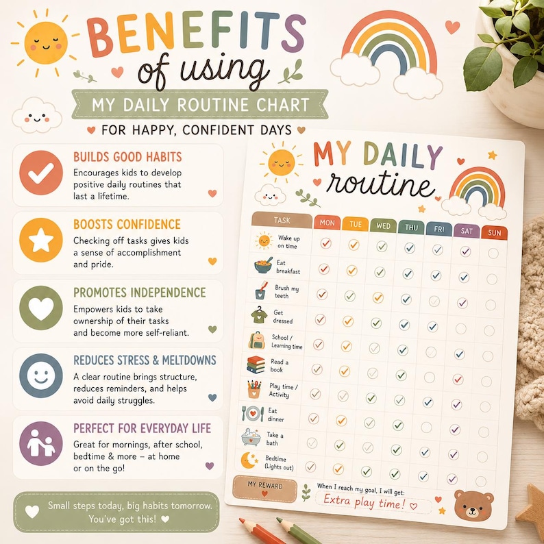 Kids Daily Routine Chart Printable | Visual Routine Checklist for ...