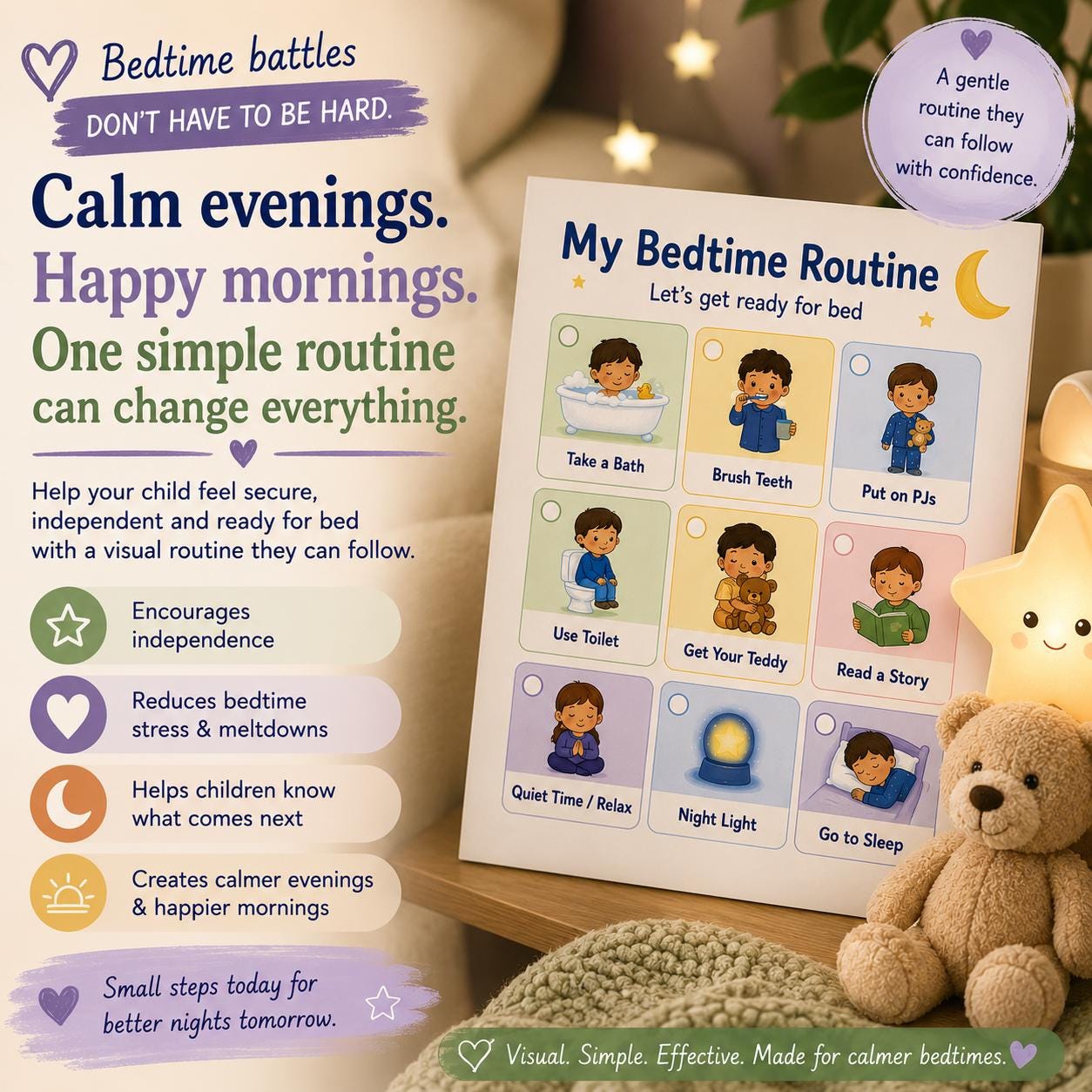 Visual Routune Chart Sen Bedtime Routine Visual Chart Printable | Kids Bedtime Schedule | Night ...