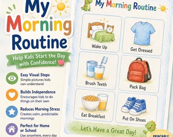 Kinder Morgen Routine Diagramm | Visueller Stundenplan für Autismus, SEN (Digitaler Download)