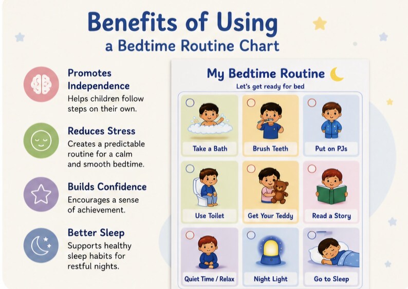 Sleep Routine Visual Chart Bedtime Routine Visual Chart Printable | Kids Bedtime Schedule | Night ...