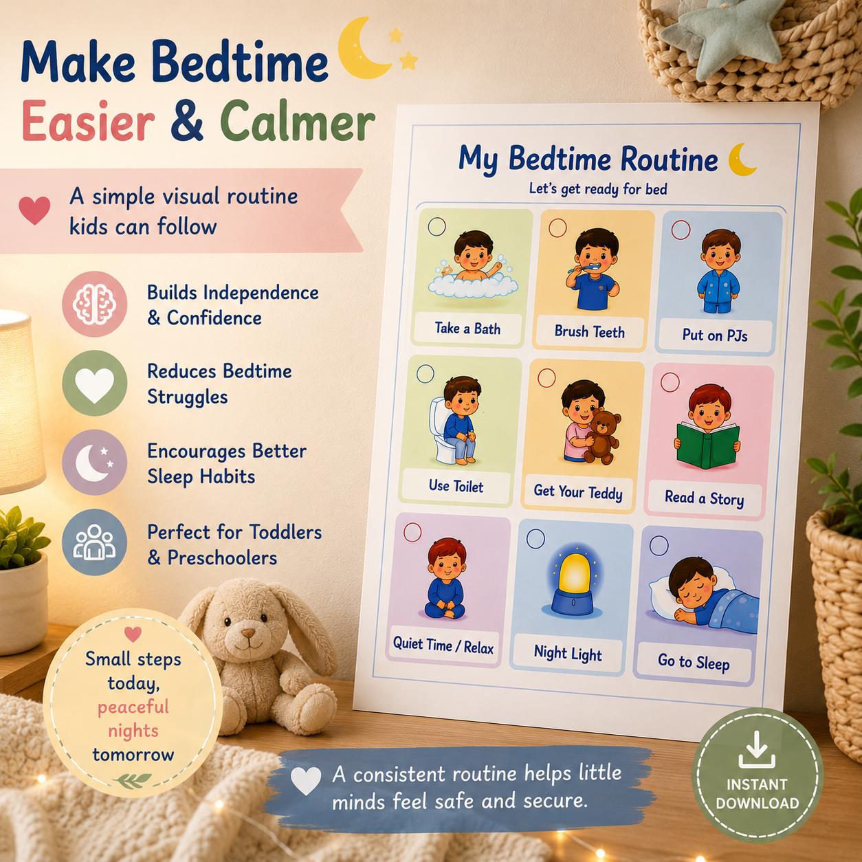 Bedtime Routine Visual Visual Bedtime Routine Visual Chart Printable | Kids Bedtime Schedule | Night ...