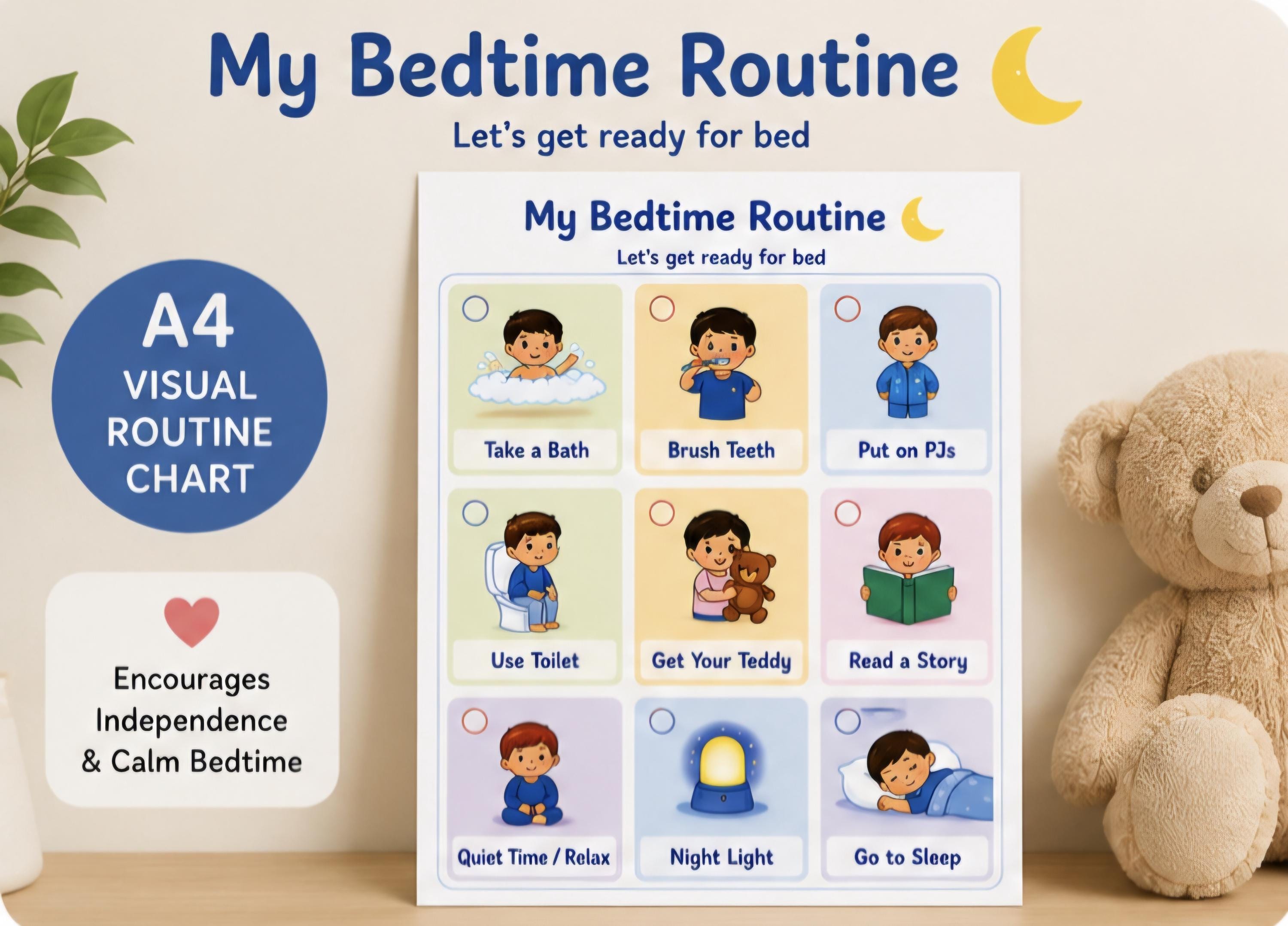 Visual Routune Chart Sen Bedtime Routine Visual Chart Printable | Kids Bedtime Schedule | Night ...