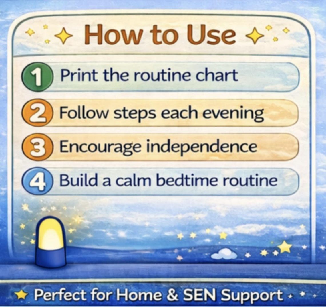 Sen Routine Ideas Bedtime Routine Visual Chart Printable | Kids Bedtime Schedule | Night ...