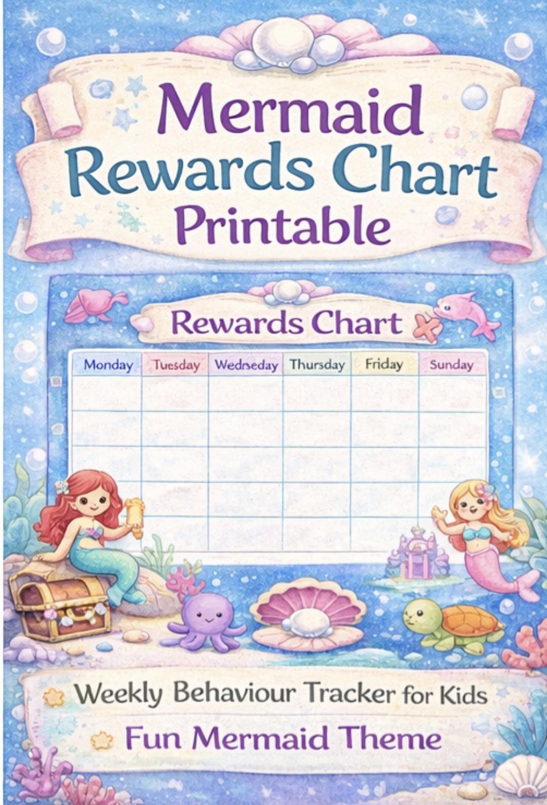 Mermaid Rewards Chart Printable | Weekly Behaviour Tracker for Kids ...