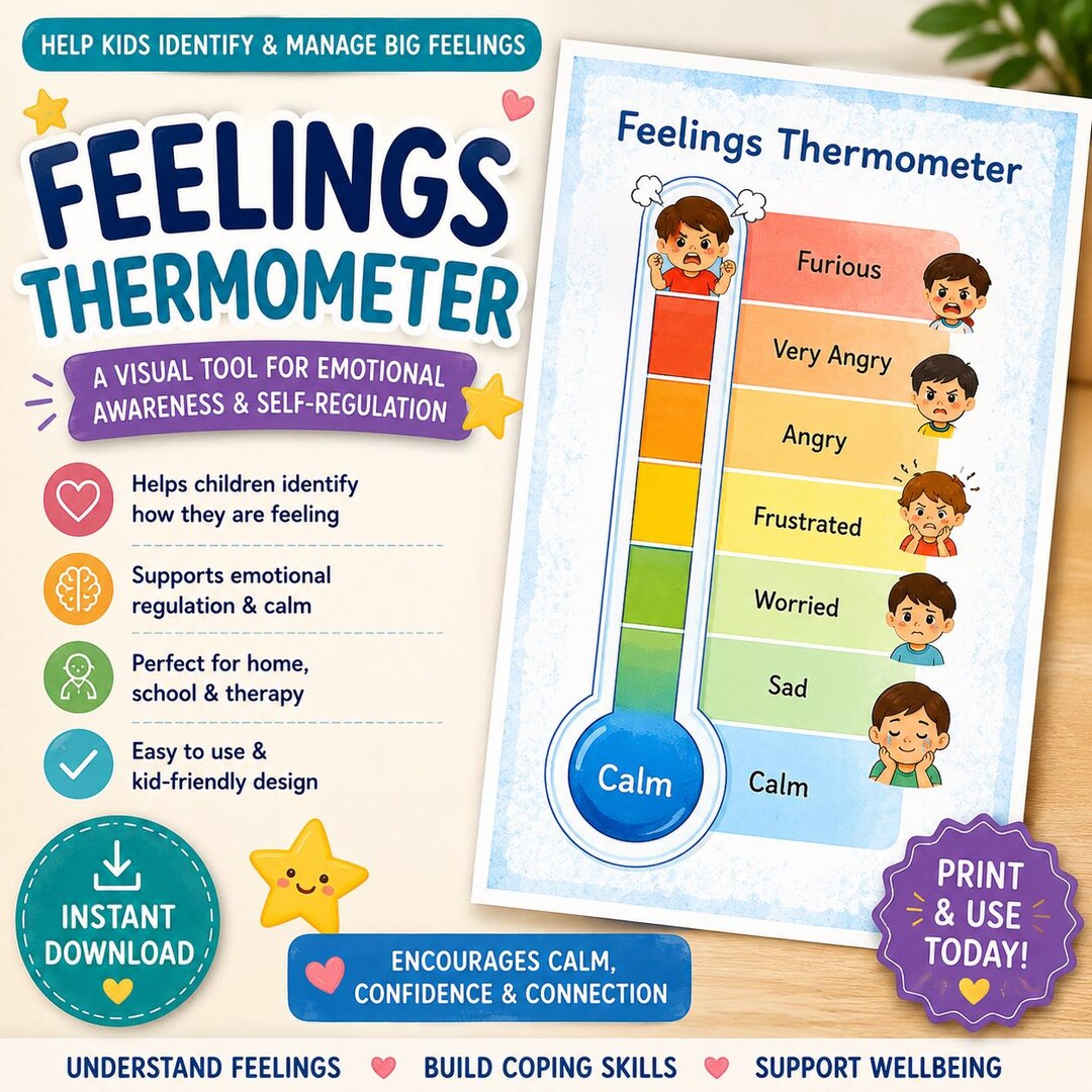 Feelings Thermometer Printable | Emotional Regulation Chart for Kids ...
