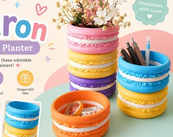 Maceta Macaron / Organizador de escritorio, maceta para suculentas, decoración impresa en 3D