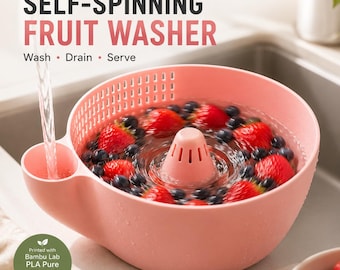 Self Spinning Fruit Washer | Fruit Cleaning Bowl | Automatic Fruit Rinsing Basket | Kitchen Colander | Berry Washer | Made in Canada