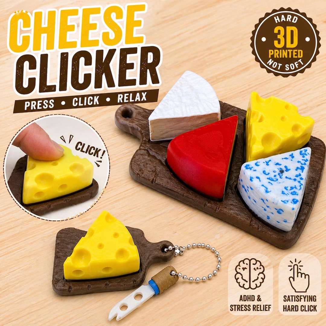 Cheese Clicker Mouse Cheese Clicker Keychain – ASMR Fidget Toy, Stress Relief, Hard Clicker ...
