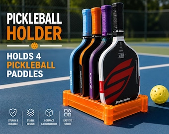 Soporte para palas de pickleball / Almacena 4 palas / Organizador para la cancha / Soporte impreso en 3D de PLA