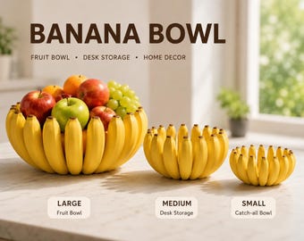 Banana Bowl Fruit Holder | Playful Kitchen Counter, Desk Organizer, Modern Decor
