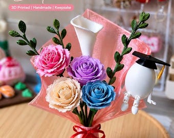 Ramo de graduación personalizado / Rosas y calas impresas en 3D, decoración de recuerdo