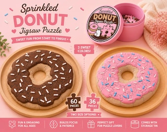 Rompecabezas con forma de rosquilla, glaseado de chispas, chocolate rosa, decoración de escritorio (36 o 60 piezas)