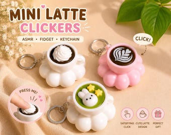 Llavero Mini Latte Clicker / Juguete antiestrés de café, decoración de escritorio Kawaii (llavero opcional)