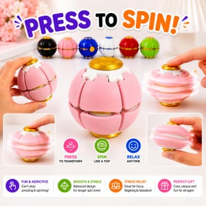 Transforming Fidget Toy, Shape Shifting Spinner Ball, 3D Printed Desk Toy, Stress Relief