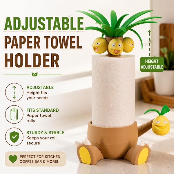 Exeggutor Paper Towel Holder | Funny Kitchen Roll Holder | 3D Printed Pokemon Inspired Counter Decor | Cute Gift for Gamers & Anime Fans