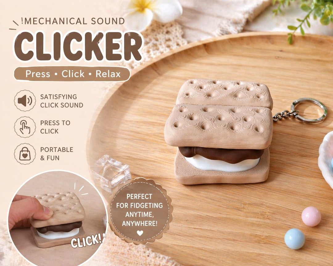 Asmr Clicker S'mores Clicker Fidget Toy – Mechanical ASMR Keychain, Stress Relief ...