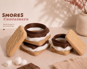 Caja de joyería con forma de s'mores / Recipiente para guardar pequeños objetos de postre de malvavisco (impreso en 3D)