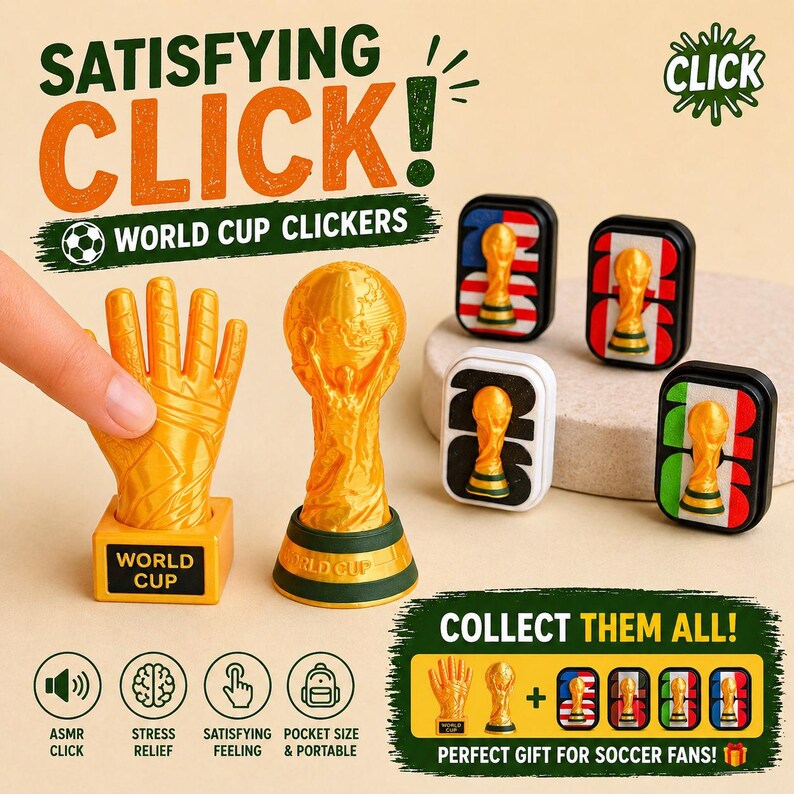 Collect Clickers World Cup Clicker Fidget Toy, ASMR Stress Relief Desk Toy, Soccer Fan ...