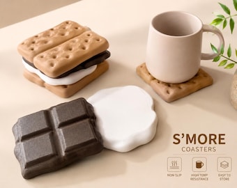 Juego de posavasos de S'mores / Posavasos apilables de malvavisco, chocolate y galleta Graham