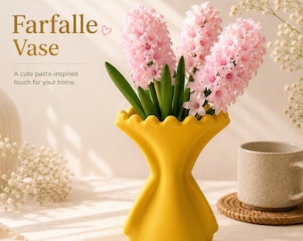 Jarrón para pasta Farfalle / Forma de pajarita amarilla, decoración impresa en 3D hecha a mano