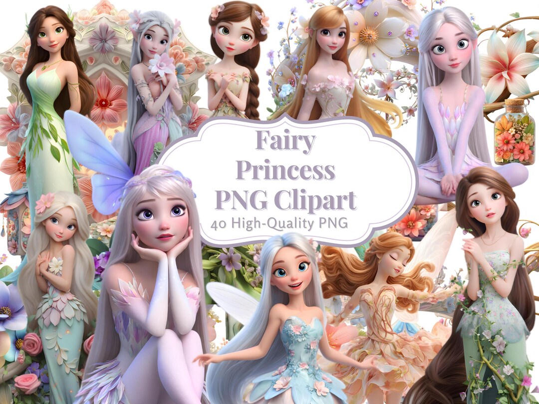 Fairy Princess PNG Clipart Bundle, Fantasy Fairy Clipart, Floral Fairy ...