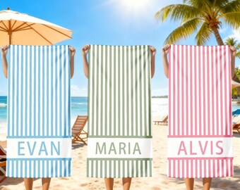 Personalized Groovy Striped Beach Towel: Custom Bachelorette Party Gift