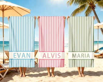 Personalized Groovy Striped Beach Towel: Custom Bachelorette Party Gift