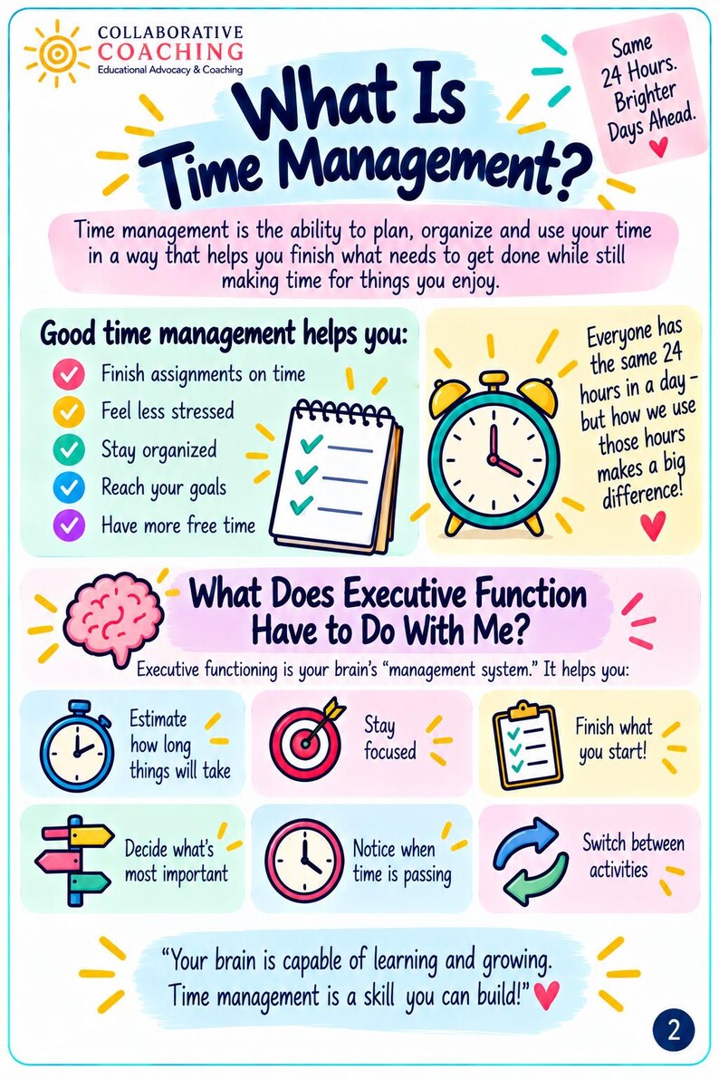 Taming Time Workbook | Executive Functioning Worksheets for Teens ...