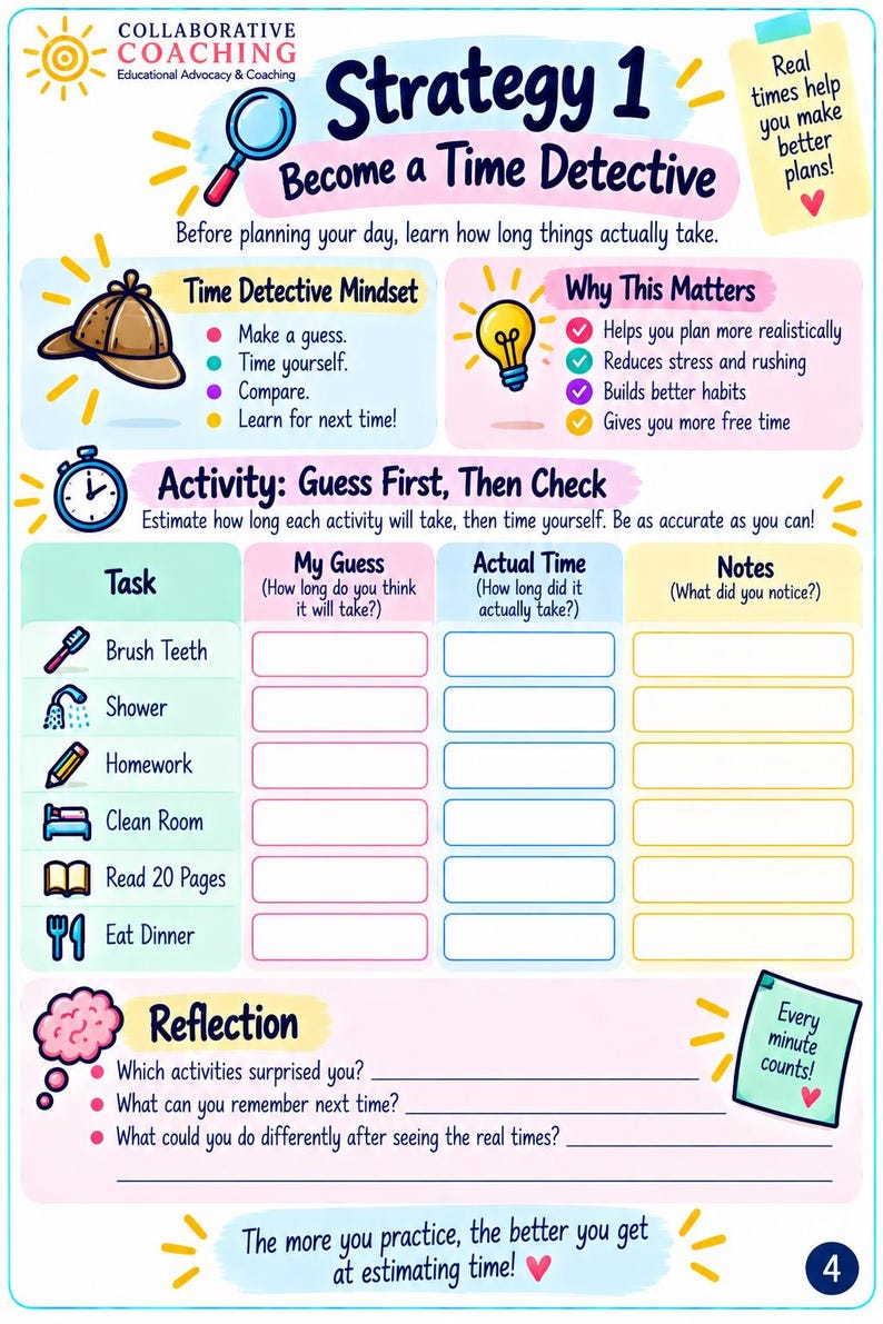 Taming Time Workbook | Executive Functioning Worksheets for Teens ...
