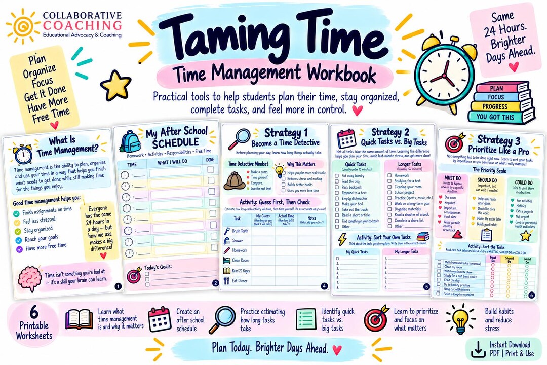Taming Time Workbook | Executive Functioning Worksheets for Teens ...