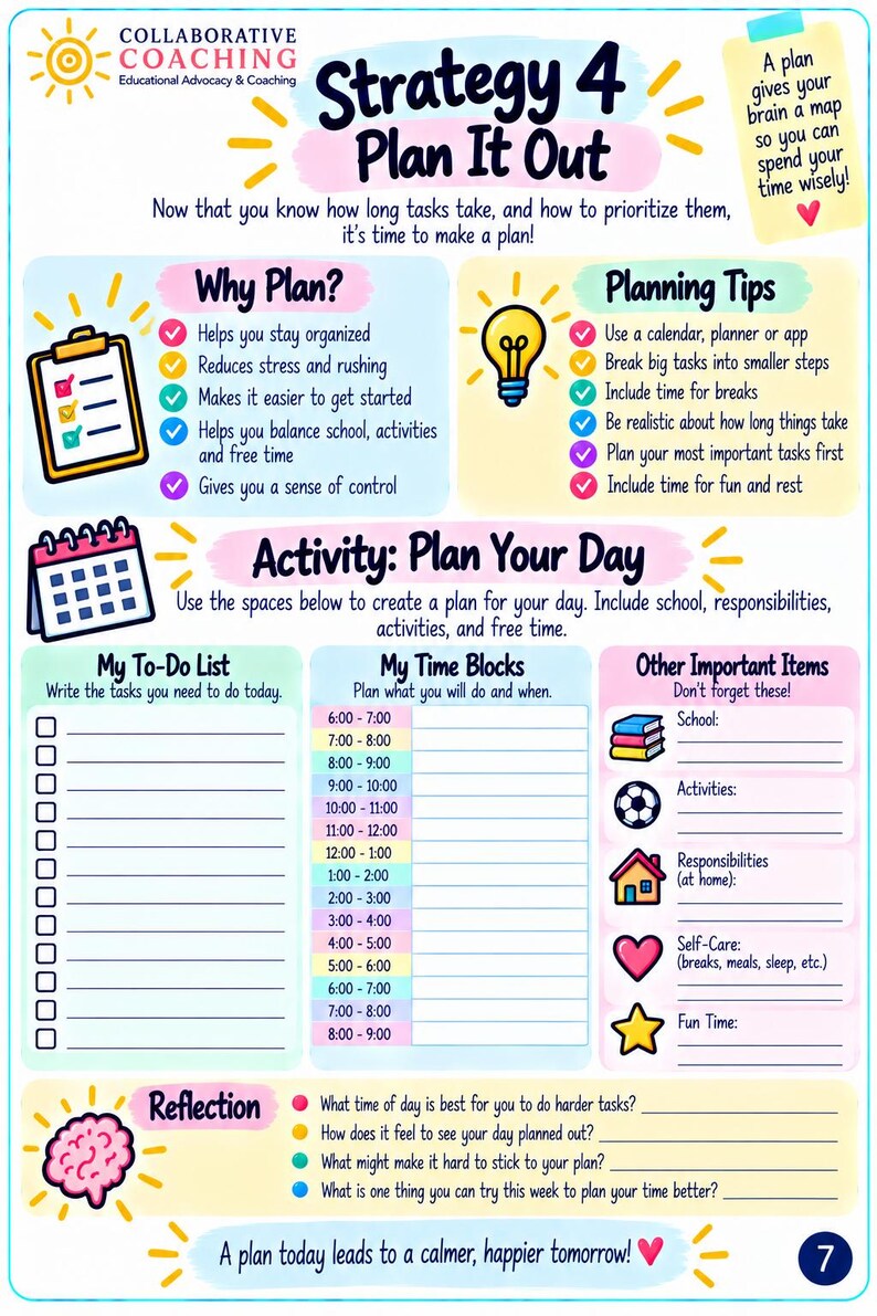 Taming Time Workbook | Executive Functioning Worksheets for Teens ...