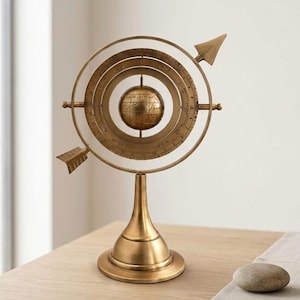 Antique Brass Armillary Sphere Globe – Nautical Astrological Showpiece, Desk Decor
