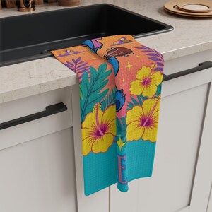Paño de cocina de microfibra personalizado de Disney Stitch con diseño de ukelele hawaiano, ideal para la cocina o la playa, 16x25 pulgadas. imagen 3
