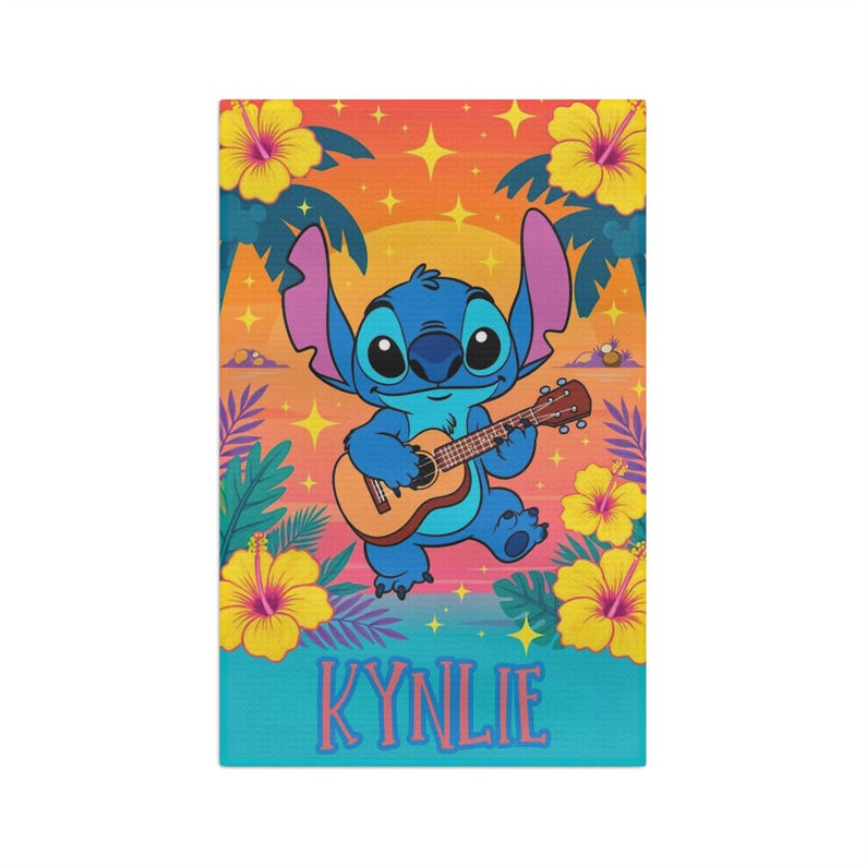 Paño de cocina de microfibra personalizado de Disney Stitch con diseño de ukelele hawaiano, ideal para la cocina o la playa, 16x25 pulgadas. imagen 4