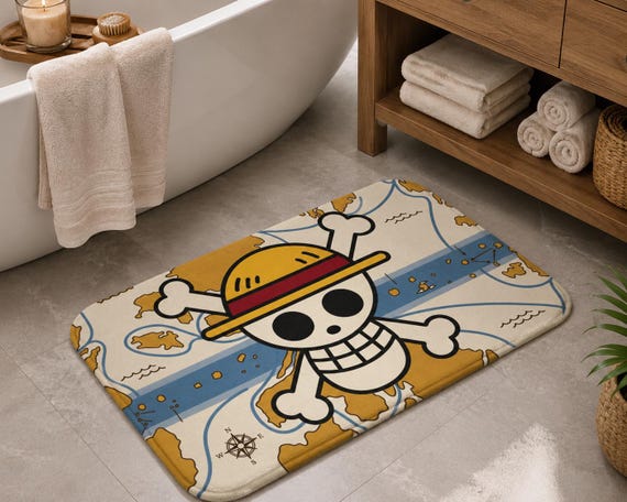 Straw Hat Skull Map Bath Mat | Memory Foam, Grand Line Map Anime Decor