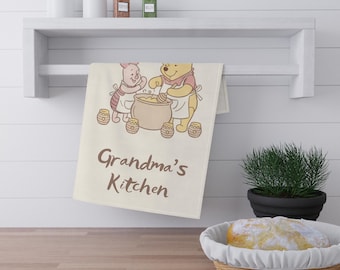 Paño de cocina personalizado de mamá abuela / Paño de cocina con ilustración de Winnie the Pooh y Piglet