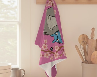 Toalla de cocina de microfibra con diseño de Totoro y flores de cerezo. Decoración para la cocina de mamá.
