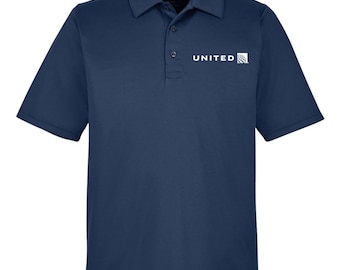 Embroidered Classic United Airlines Inspired Performance Polo Shirt – Moisture Wicking Dry Fit Unisex
