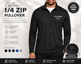 Custom Logo Men's Quarter Zip, Performance Pullover, DTF Print, Moisture Wicking, Business Apparel