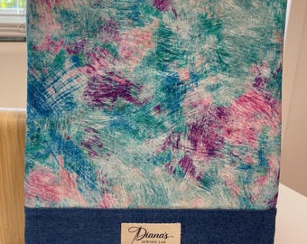 BS95, Padded Book Sleeve, Abstract Aqua Teal Print, Denim Bottom, Ereader Protector