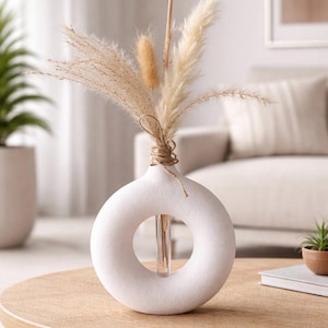 Minimalist White Round Vase | Scandinavian Decor | Pampas Grass Vase | Boho Home Decor | Modern Diffuser | Living Room Table Decor