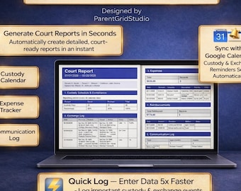 Co-Parenting Evidence Bundle Google Sheets | Court Report Generator, Custody Calendar, Expense Tracker, Communication Log